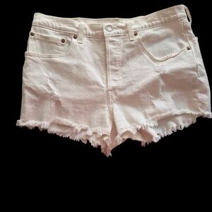 Levi's Cream White Jean Shorts Distressed Frayed Hem W30